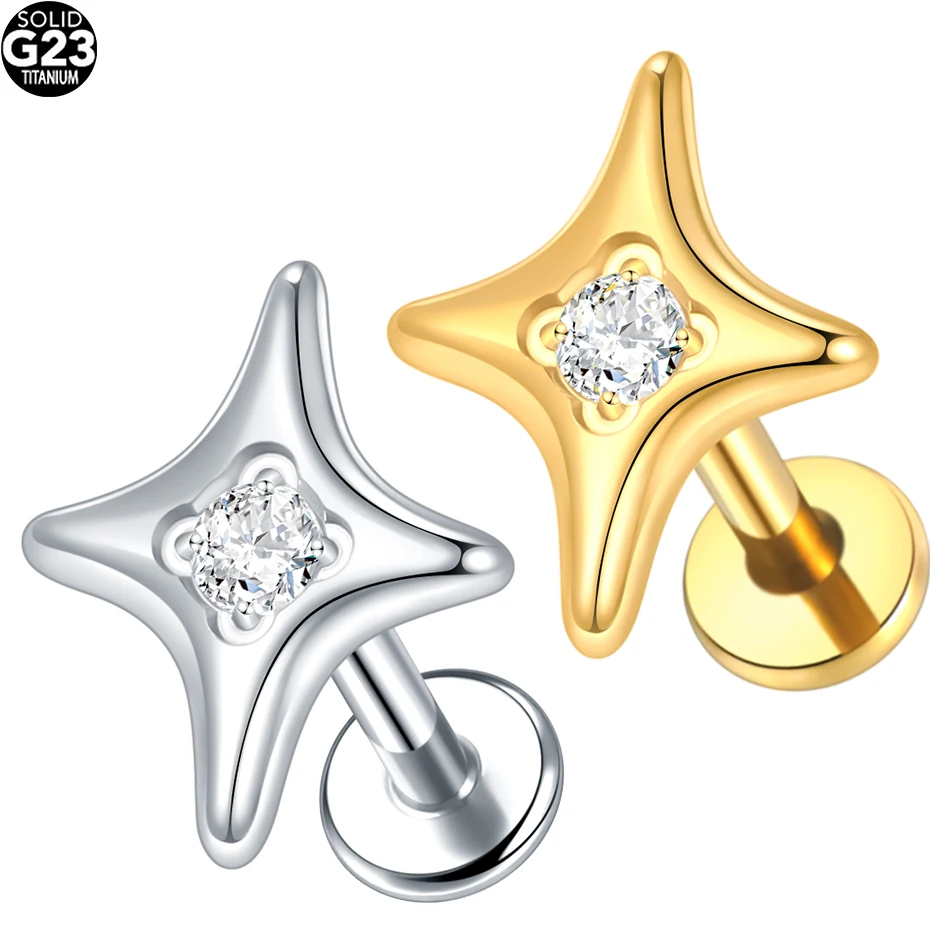 1/5 قطعة G23 التيتانيوم الأذن الغضروف شقة عودة مسمار ستار و القلب Labret ثقب الشفاه اللولب Daith الزنمة ثقب القرط للنساء #4