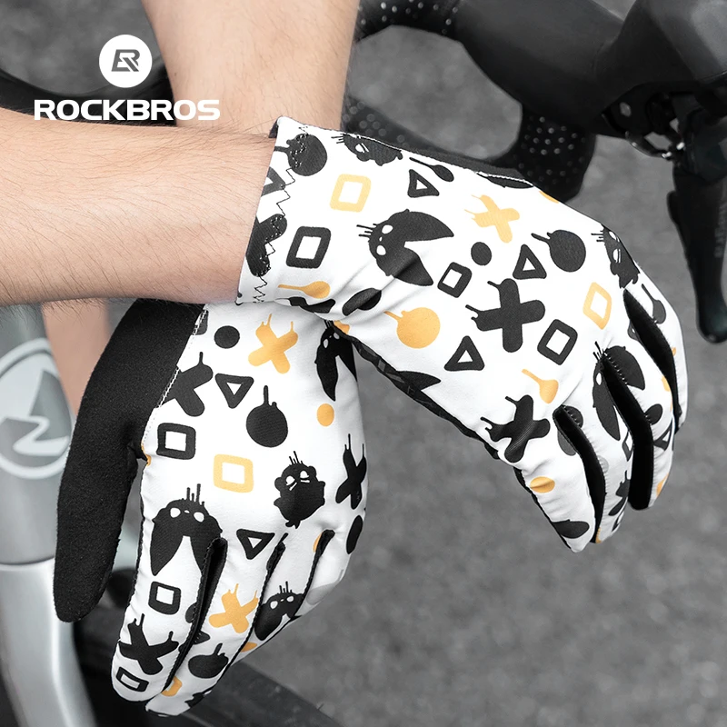 ROCKBROS Full Finger Bike Gloves Fingertip Touch Screen Anti-slip Bicycle Long Gloves Shockproof Pad MTB Road Cycling Gloves