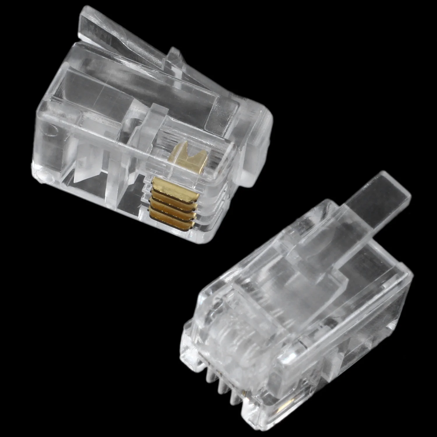 Adaptador plástico claro do telefone, conector 4P4C, RJ9, 30 Pcs