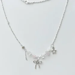 Crystal Bow Charm Necklace Handmade Coquettish Girls Necklace