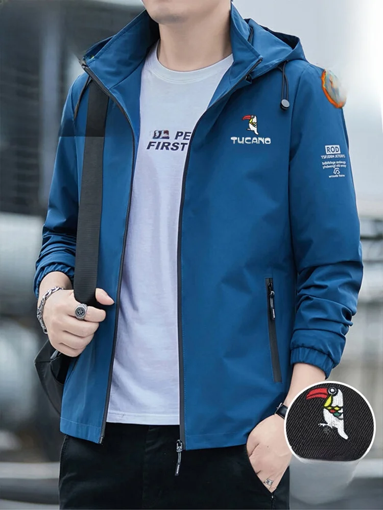 

Warm Fce Lined Embroidered Jaet Loose Fit Hooded Dad Sle Coat for Middle-Aged Men Casual Wear All Seasons