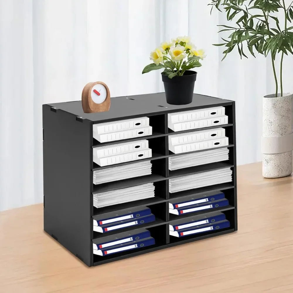 Mail Sorter Desktop Black Mailbox for Classroom 12 Compartments Literature Organizer Desktop File Sorter Paper Organizer