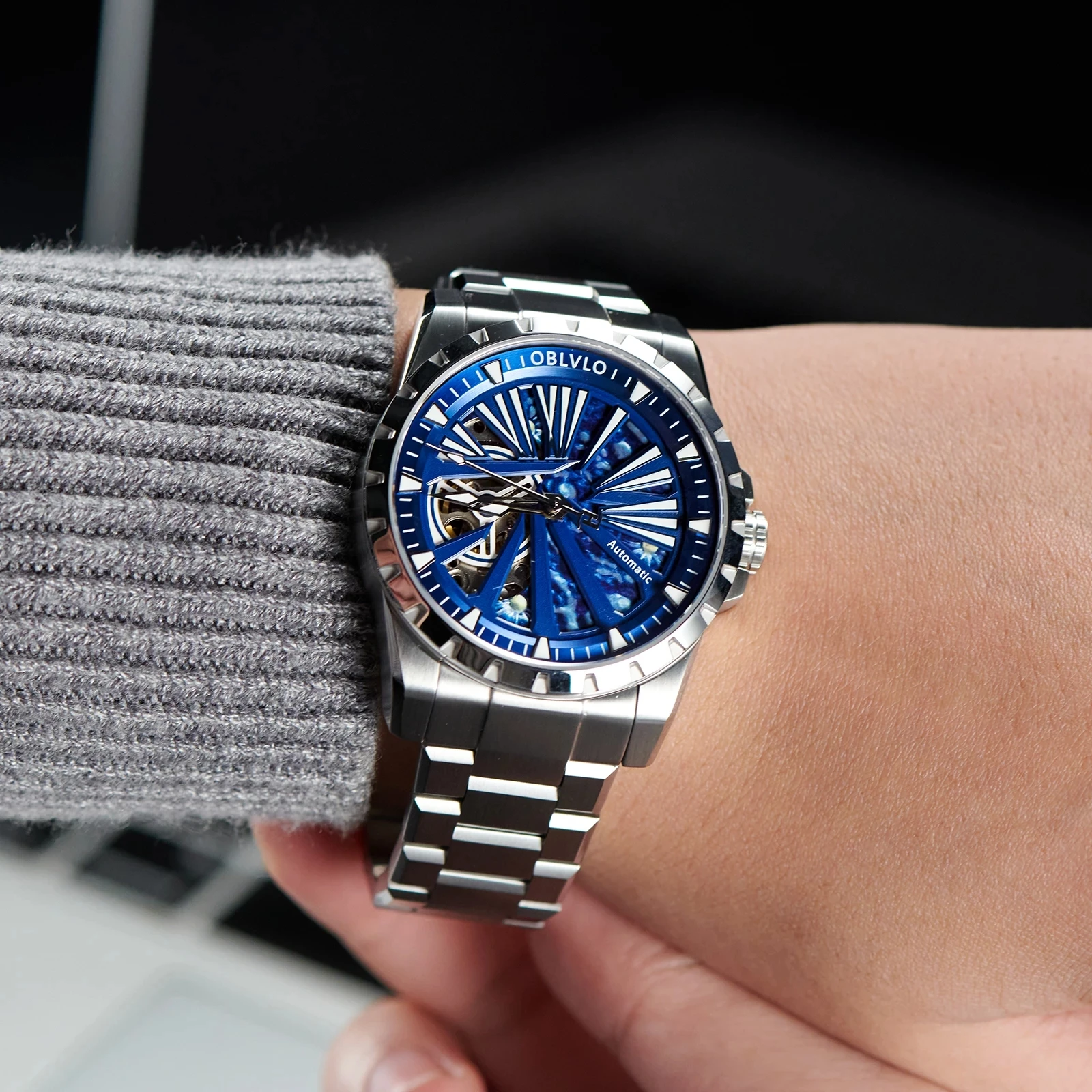 OBLVLO 316L สแตนเลสนาฬิกากลไกอัตโนมัติโครงกระดูก Super Luminous Men Casual กีฬานาฬิกา Seiko NH70A นาฬิกา