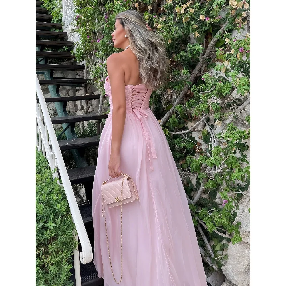 Customized Ruchec Mother of Birde Dresses 2026 for Women Wedding Side Slit Pink Draped Elegant Evening Dress A Line Prom Gown