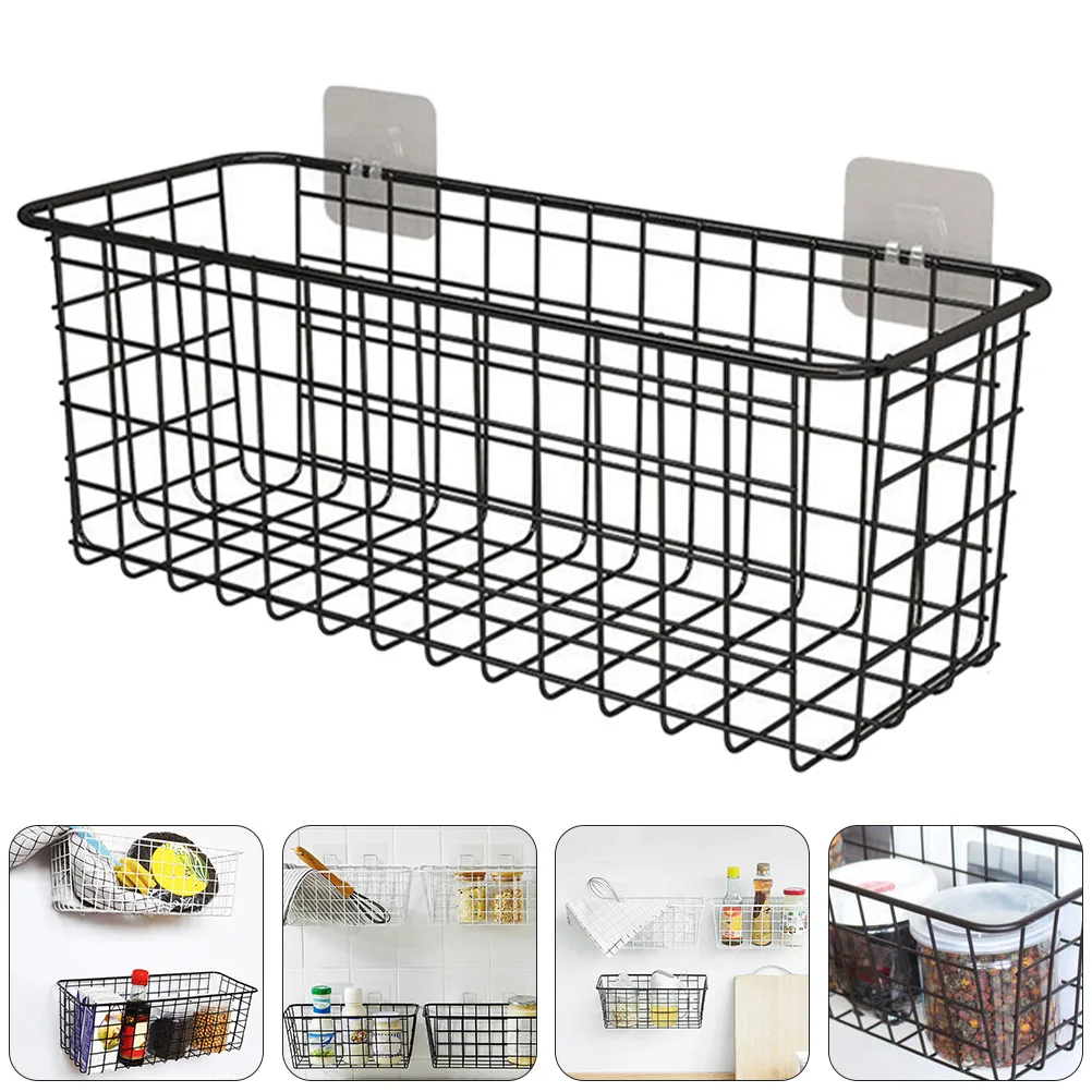 

2pcs Wall Mount Storage Basket Iron Kitchen Shelf No Punch Installation for Living Room Countertop Cabinet