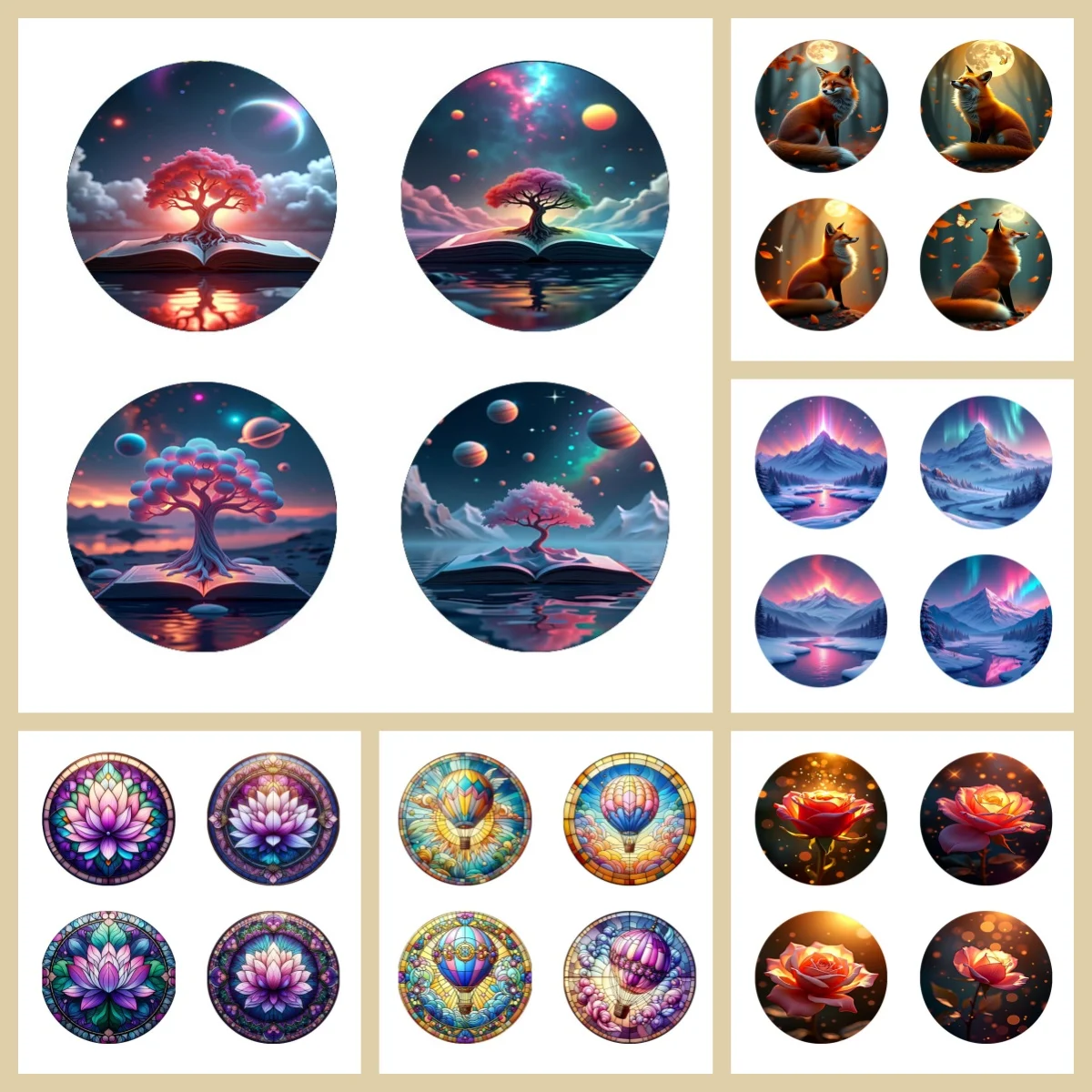 4 anti-slip and heat-insulating wooden coasters with animal/landscape patterns, suitable for kitchen and office festival gifts