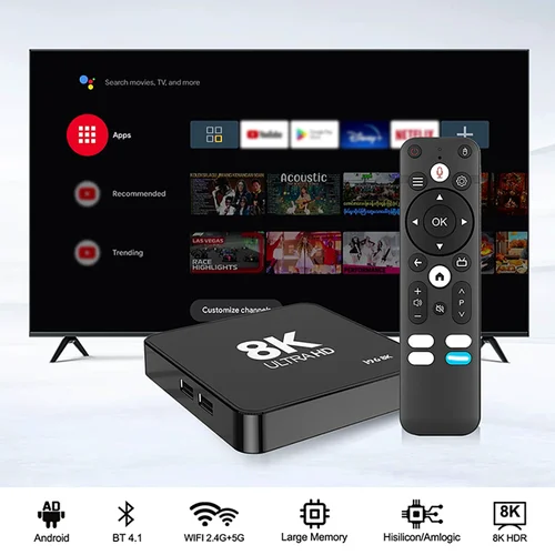 Velec Smart Android 14 8 + 128 TV Box transmisión 4K con procesador de cuatro núcleos WiFi de doble banda para reproductor multimedia de entretenimiento en el hogar