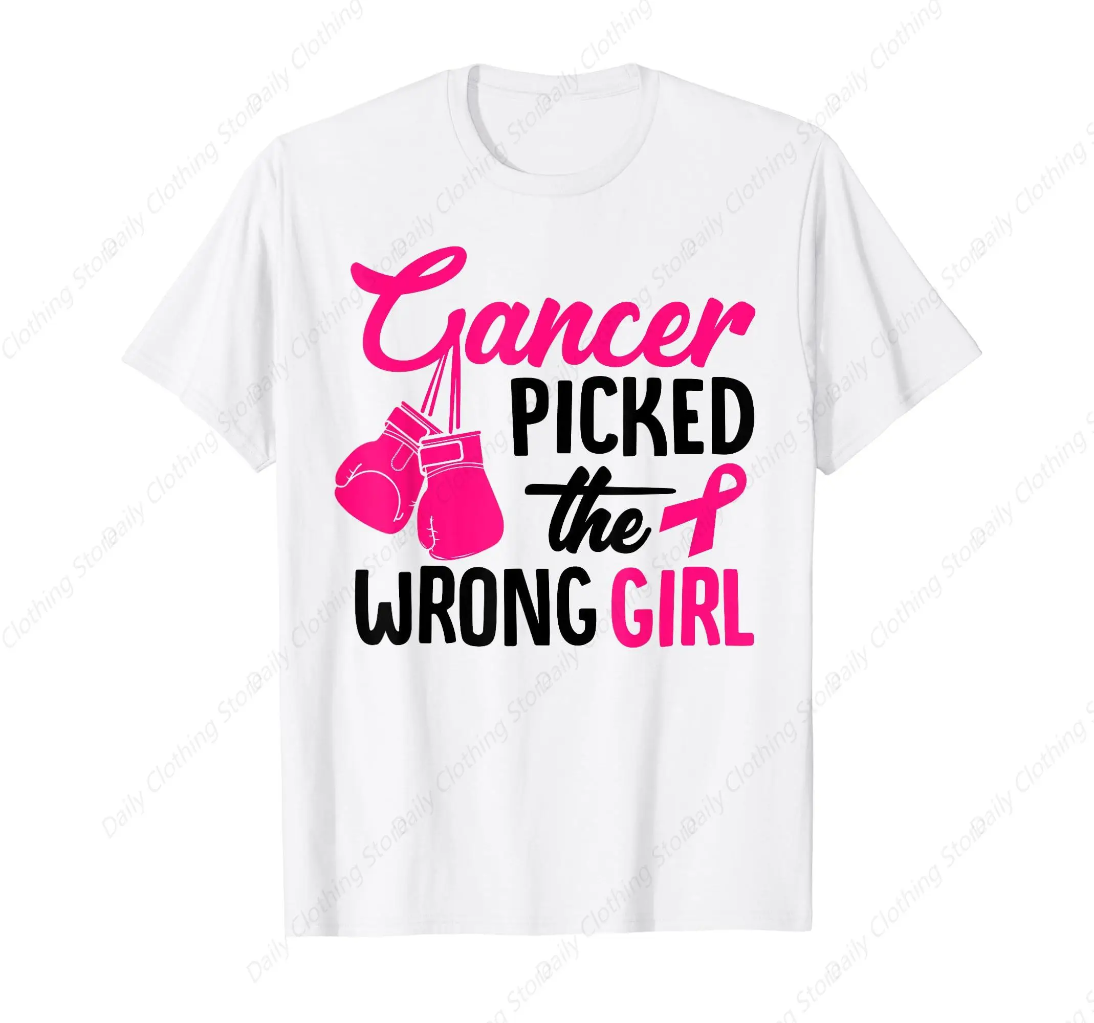 Cancer Picked The Wrong Girl Breast Cancer Awareness T-Shirt Summer Men Women Cotton Tee Daily Soft Unisex Clothing Tops