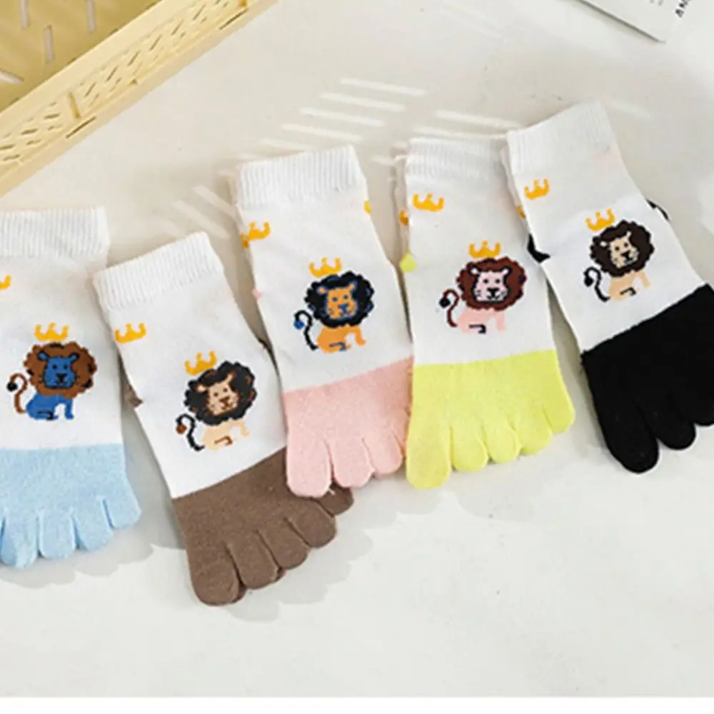 Lovely Breathable Cartoon Sports Animal Lion Kids Hosiery Spring Cotton Socks Toe Socks Five Finger Socks Children Short Socks