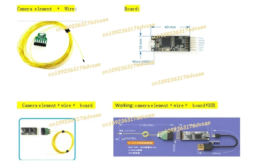 In Stock Flexible  ov6946 ovm6946 2mm endoscope camera module with LED light USB decoder or CVBS for medical