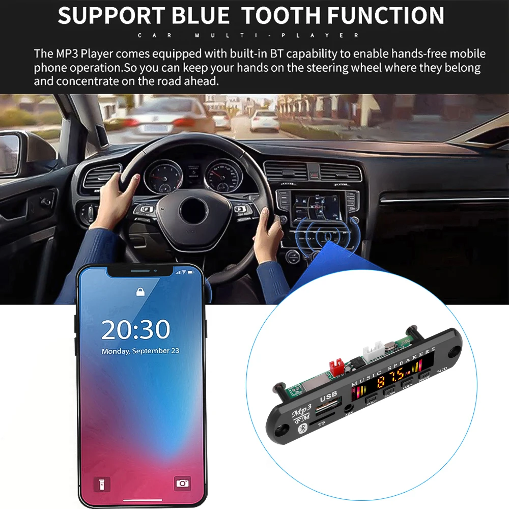 DC 12V Bluetooth 5.0 Car Kit Wireless MP3 Decoder Board Audio WMA Car Music Player Module Lossless Audio USB AUX TF FM Radio