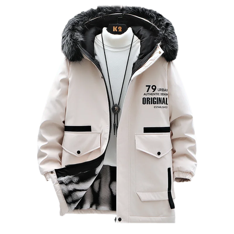 Moda 2024 autunno inverno uomo di media lunghezza con cappuccio addensare giacche in pile capispalla Casual antivento cappotti di peluche parka