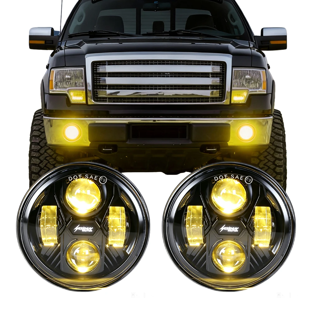 2PCS Round LED Fog Light Yellow for Ford F150 2015-2020 Waterproof Bumper Lamp