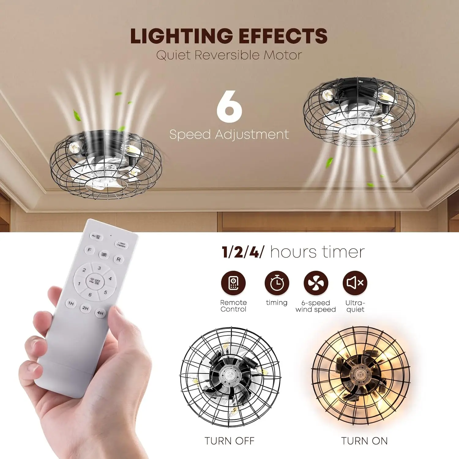 Ceiling Fan With Lights, 16 Inch Caged Ceiling Fan Lights Remote Control Small Industrial Ceiling Fan Light Fixture Flush Mount