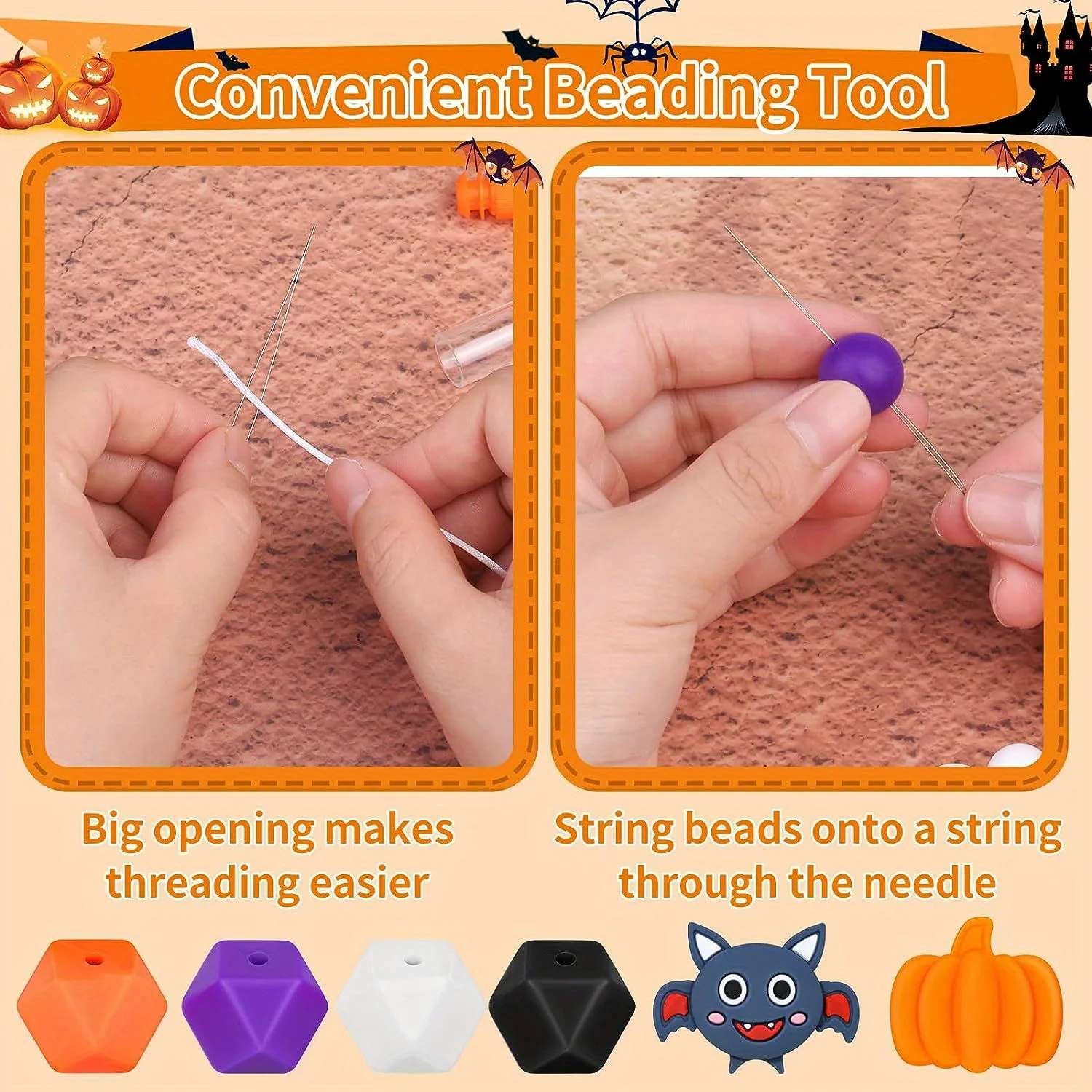 59 Pieces Halloween Silicone Beads, Pumpkin Skull Shape Ghost Bat Polygonal Beads for Home Decoration Crafts Bracelet Keychain