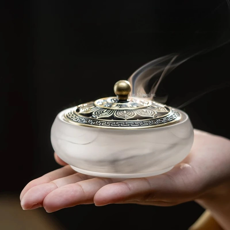 Ink-wash Glazed Incense Burner Luminous Base Temple Household Indoor Tea Ceremony Incense Burner and Desktop Decorative Item