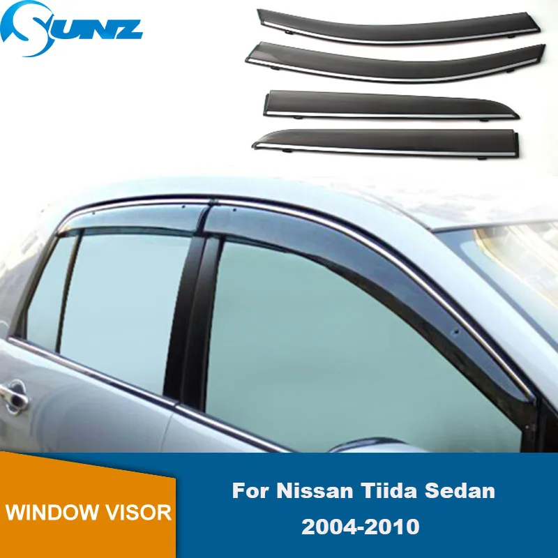 Side Window Visors For Nissan Tiida Sedan 2005 2006 2007 2008 2009 2010 Weathershields Sun Rain Deflectors Car Stylings SUNZ