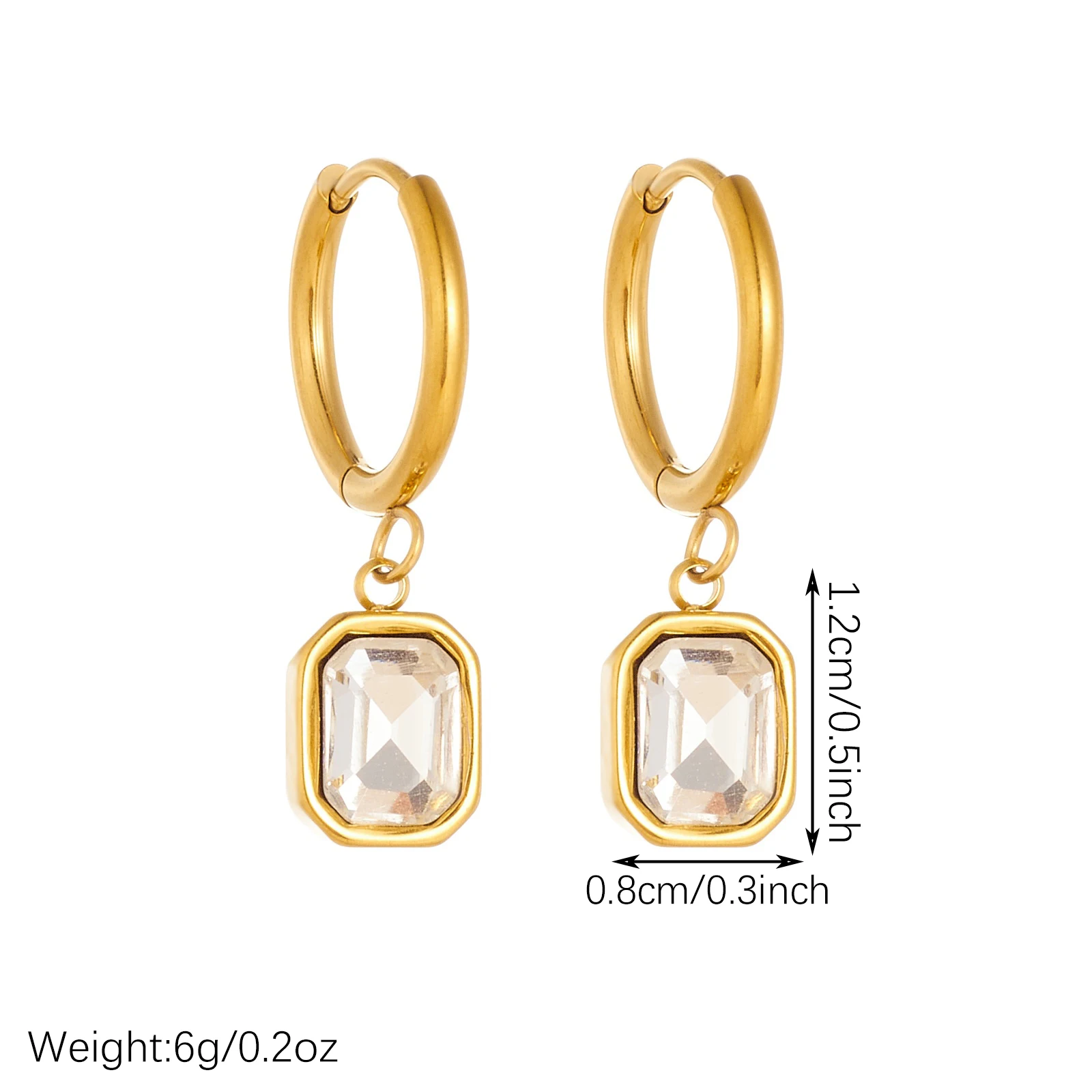 DIEYURO 316L Stainless Steel Golden Square Inlay White Zircon Pendant Earrings For Womens Fashion Trend Non-fading Jewelry Gift