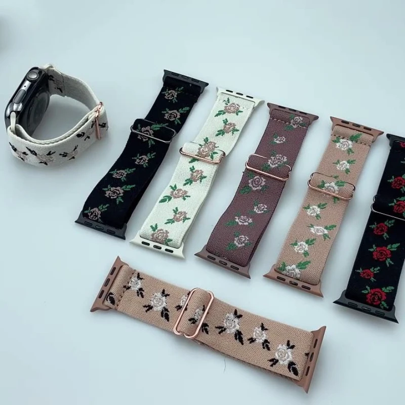 Flower Print Nylon Adjustable Strap For Iwatch Band Ultra 3/2/1 49mm 46mm 45 44 42 41 40 38mm For Iwatch Series 11 10 9 8 7 SE3