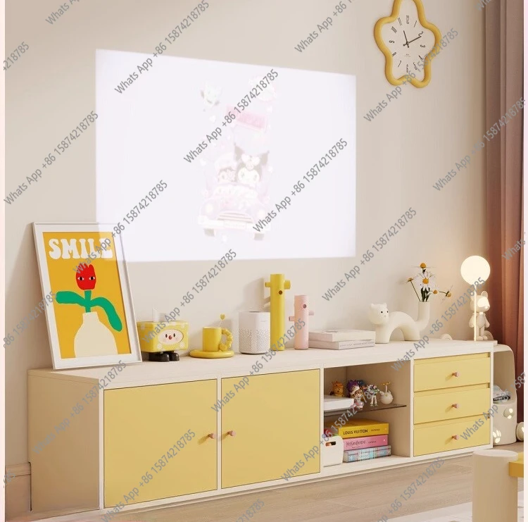 Integrated storage TV cabinet Living room household floor storage high cabinet Solid wood background side cabinet