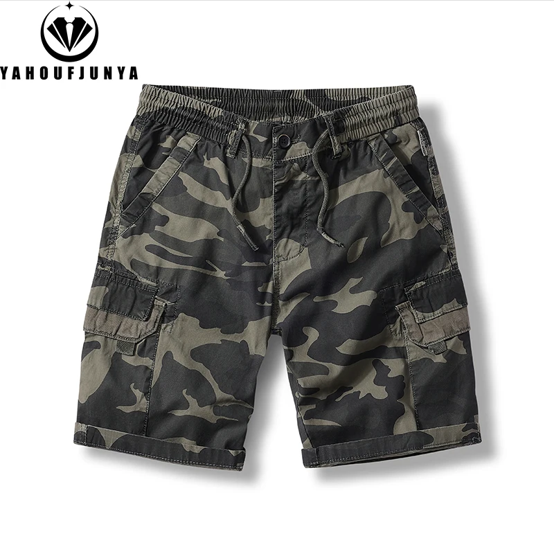 2024 Summer Men Outdoors Casual Camouflage Cargo Shorts Men Design Baggy Elastic Waist Breathable Straight Fashion Short Male