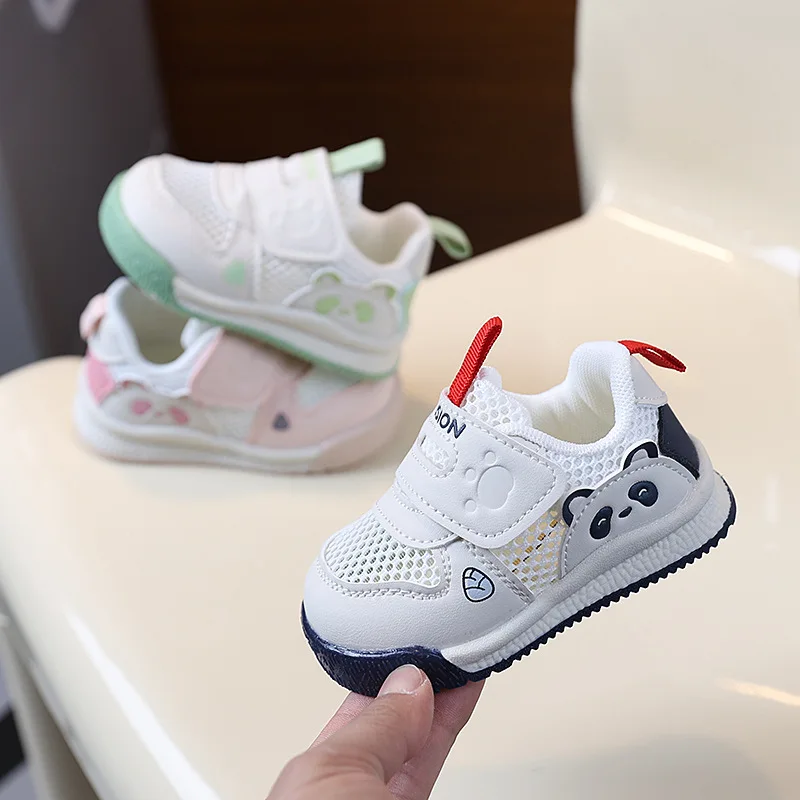 Summer Breathable Mesh Walking Shoes Boy Girls Children Panda Soft-Soled Casual Sneakers Kids Non-Slip Casual White Shoe Outdoor