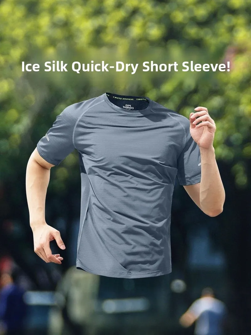 

Men's Ice Silk ort Sve T-irt Lightweight Breathable Qui Dry Running Fitn Training Outdoor Sports Top