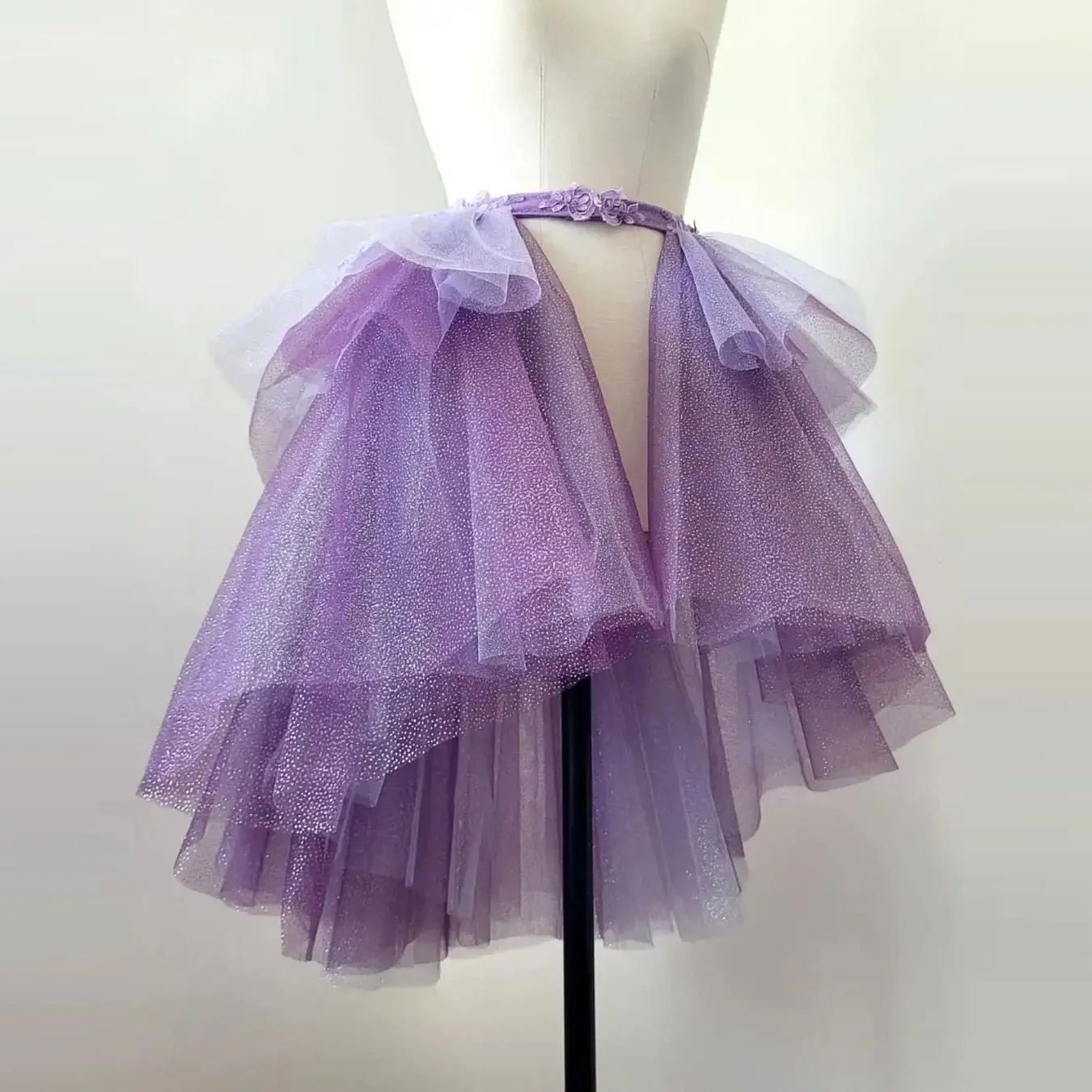 

Floral Sequin Women Skirts Tutu Lilac Female Skirt Short Flowers Photography Mini Skirt Layered