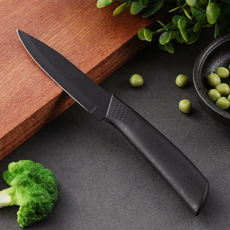 Kitchen Knife 1/3/5 Kitchen Knife Set 4-inch stainless steel fruit knife with sheath Black fixed blade plastic handle knife view 3