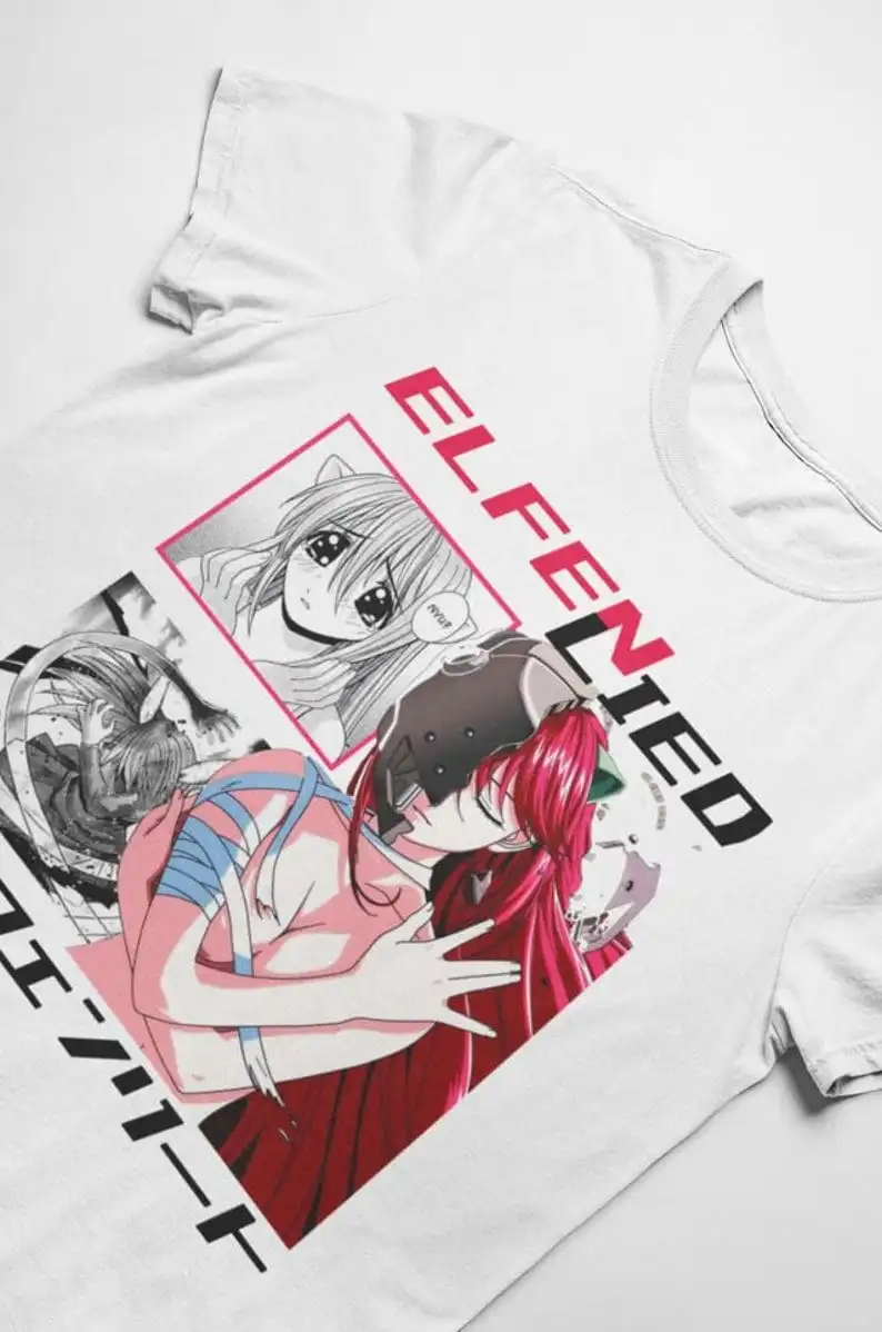 男性と女性のためのユニセックスTシャツ,エルフ,ライオン,ルーシー,アニメ,ニュー,カエード,マンガ,ワイフ,ホラー