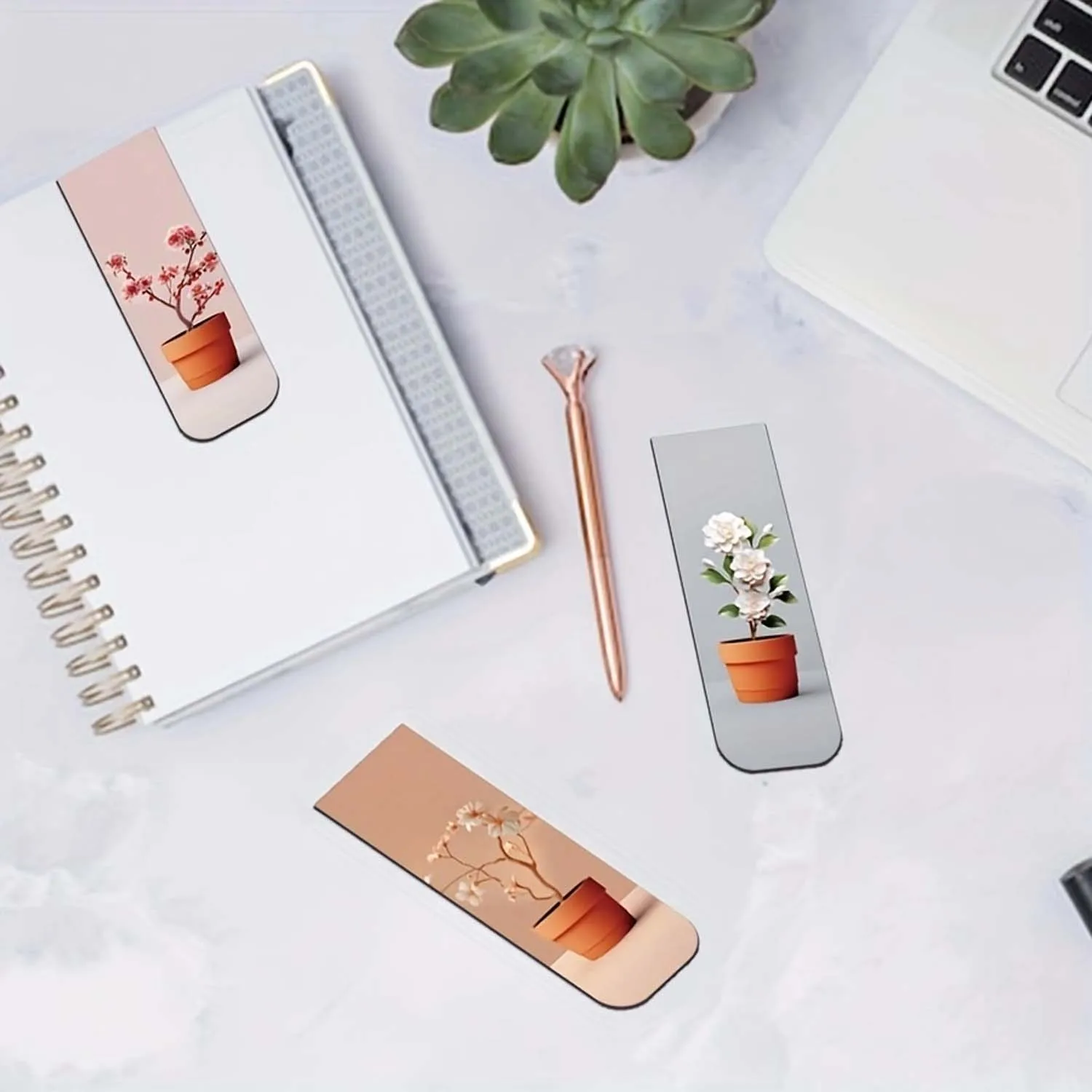 12pcs Magnetic Bookmarks, Potted Flowers Bookmarks, Floral Abstract Bookmarks, Magnetic Reading Page Markers, Abstract Book Clip