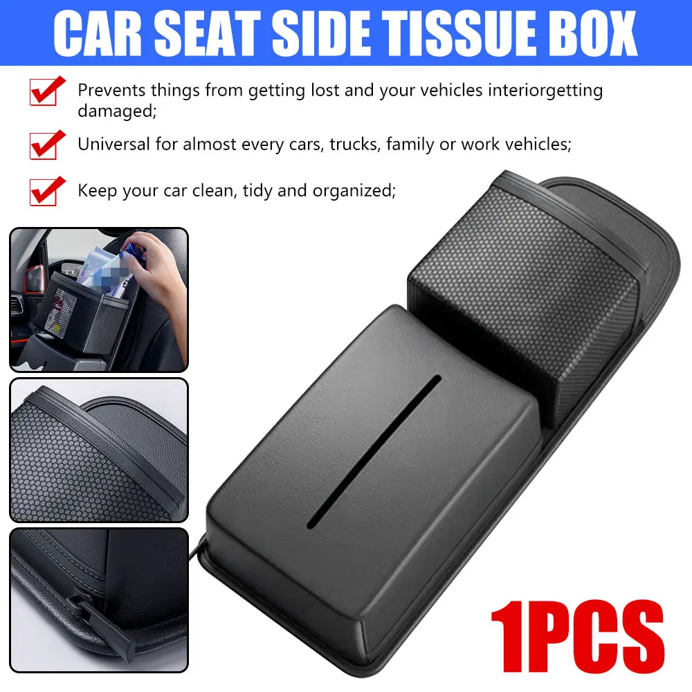 Leather Storage Bag Car Seat Side Organizer Pocket Key Phone Holder Car seat side Tissue Box