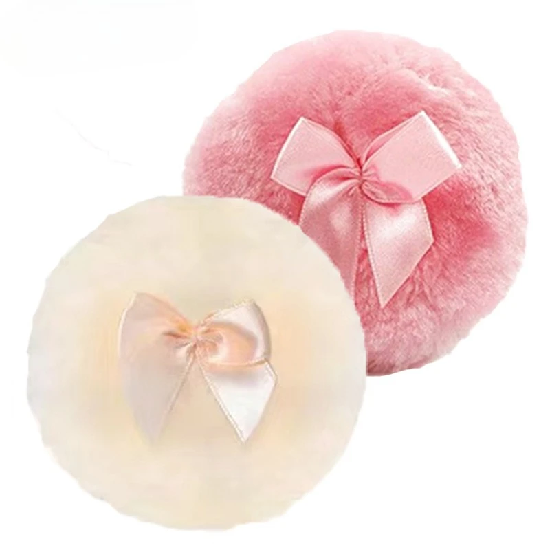Ultraweicher, großer, flauschiger Puderquaste, rosa Schleife, waschbar, wiederverwendbar, Velours, für Gesicht und Körper, Puderquaste, lose Puderquasten, Make-up-Werkzeuge, 1 Stück
