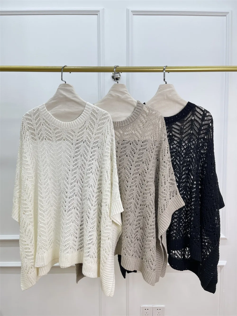 

Women's Linen Hollow Pullover Cape Summer New O-neck Casual Loose Knit Sweater Top