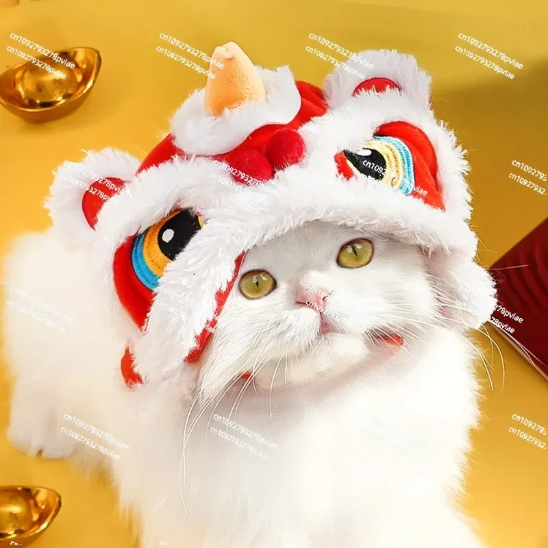 Pet hat dog cat lion dance burr hat autumn and winter warm headgear festive