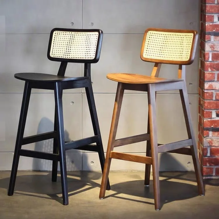 

Скандинавские однотонные деревянные барные стулья в стиле ретро, тканые расслабляющие удобные барные стулья, эргономичная спинка, ресторан Muebles, мебель для дома
