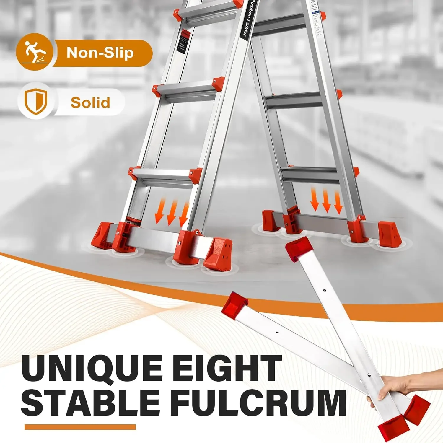 Ladder, A Frame 4 Step Extension Ladder, 17 FT Multi Position Ladder with Removable Tool Tray