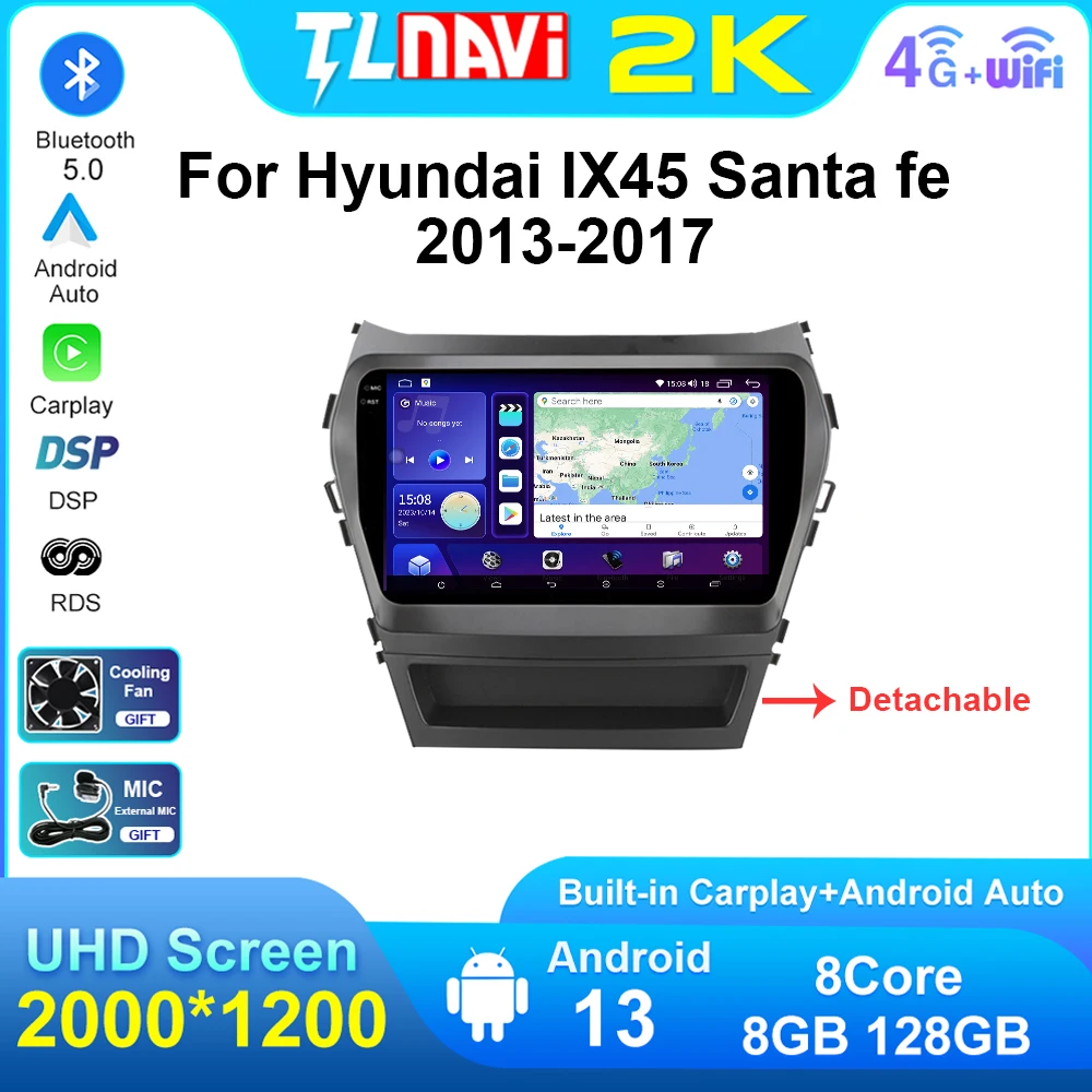 Android Auto Car Radio Multimedia no DVD Video Player Carplay Navigation GPS For Hyundai Santa Fe 3 Grand ix45 2013 - 2017