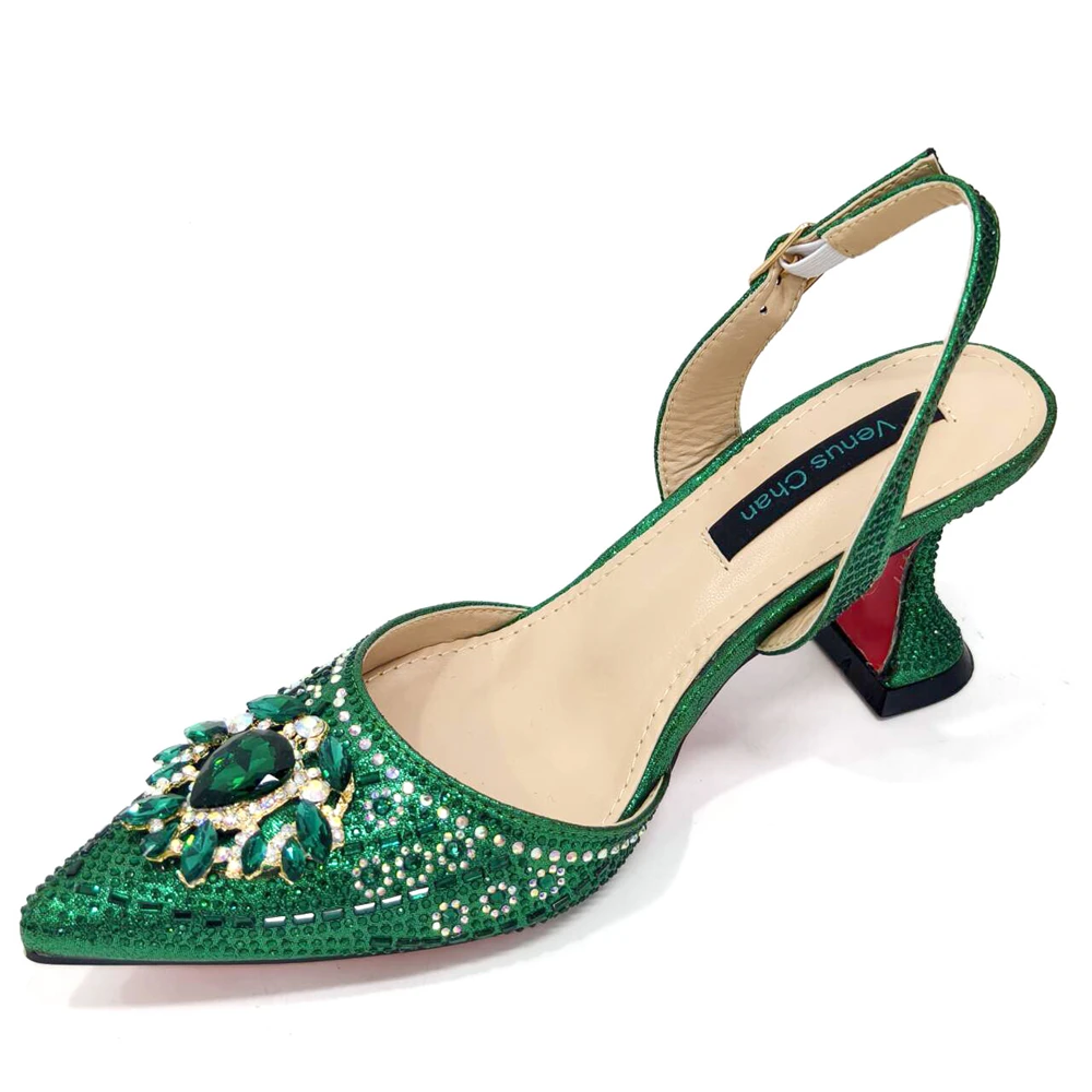 Venus Chan- Green Color High Heels for Ladies Popular Design African Ladies Shoes and Bag Set INS Style Elegant 2024 Newest