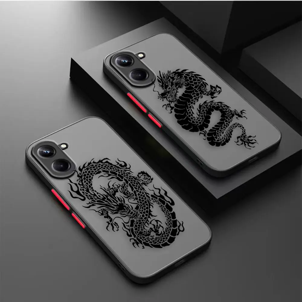 Matte Phone Case for OPPO Realme 11 10 9 9I 8 8I 7 7I 6 5 FIND X3 X5 PRO 4G 5G Case Funda Capa Shell Line Drawing Chinese Dragon