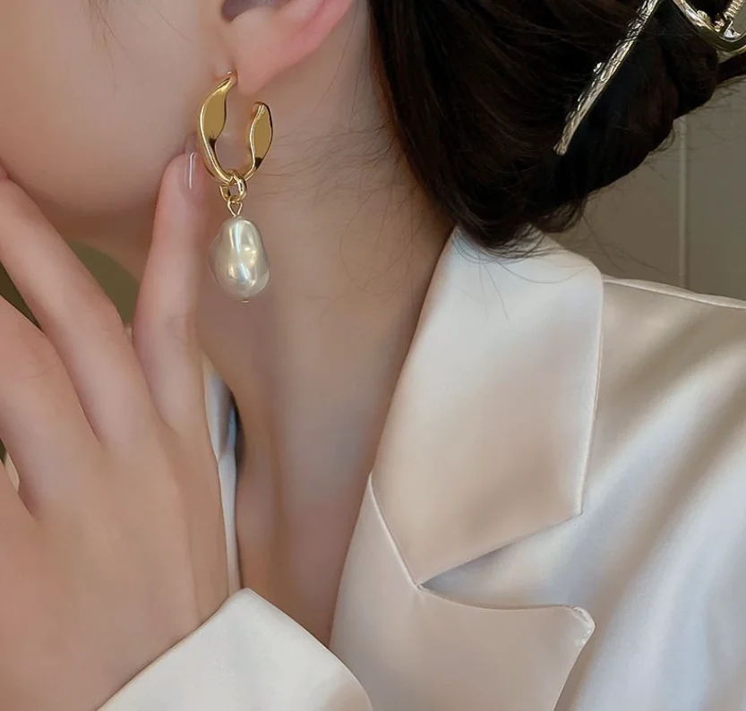 S925 silver needle copper irregular Jane Baroque beads Vintage Earrings for women Fashion Jewelry