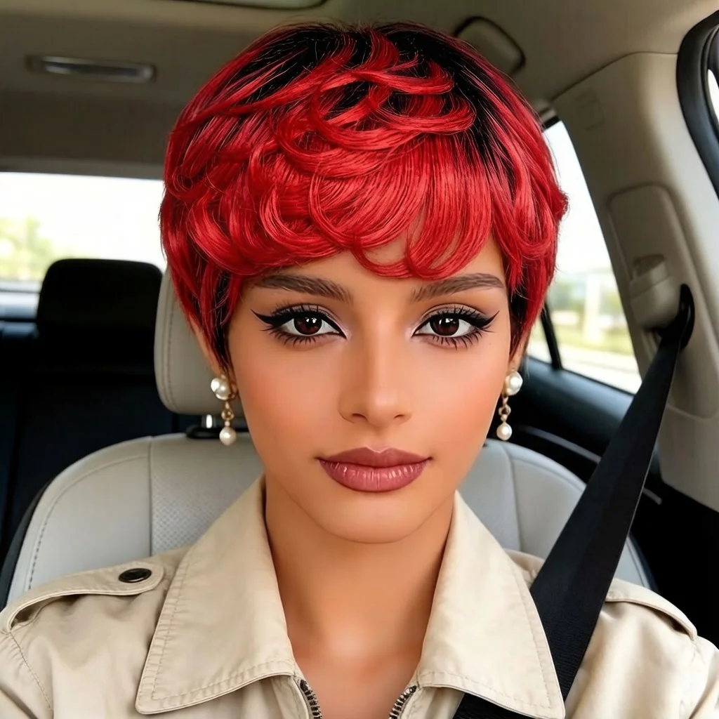 

Парик из натуральных волос машинной работы, короткий, волнистый, для женщин, готовый к ношению, естественный вид, для повседневного использования