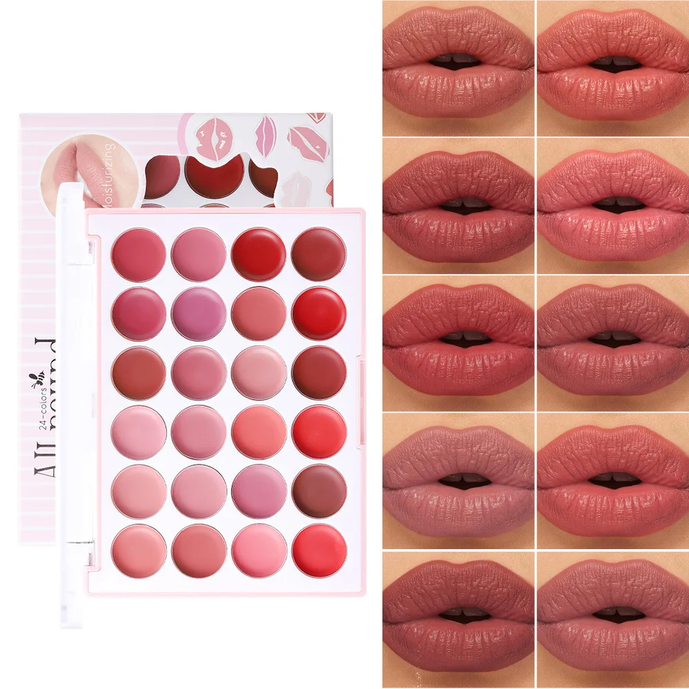 MISS ROSE 24-Farben-Lippenstift-Palette, mattes Lipgloss, leicht pigmentiert, langlebig, mehrfarbig, professionelles Lippen-Make-up, Kosmetiktablett