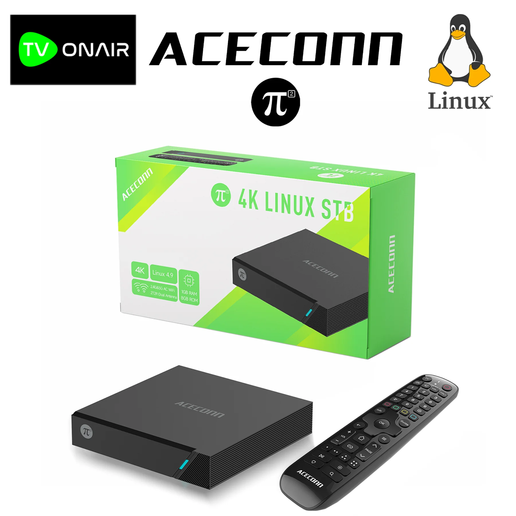 

ACECONN Pi2 π2 streaming Linux iptv boxes 4K HD TVONAIR STB Player OTA Dual WiFi BT Supported Premium Remote Control TV Box