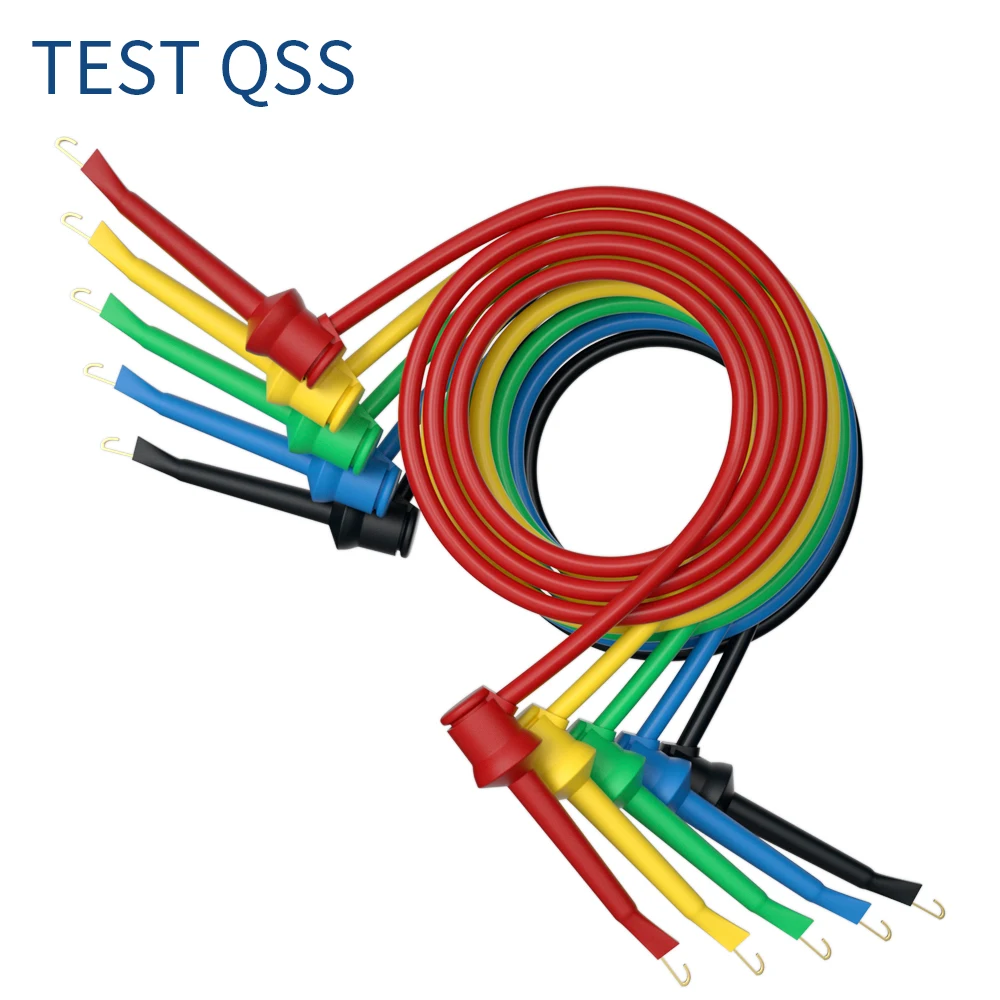 QSS  1M 5Pcs Test Hook Clip to Test Hook Clip Multimeter Test Leads Cable Wire  Insulated Safety  5colors Q.70034