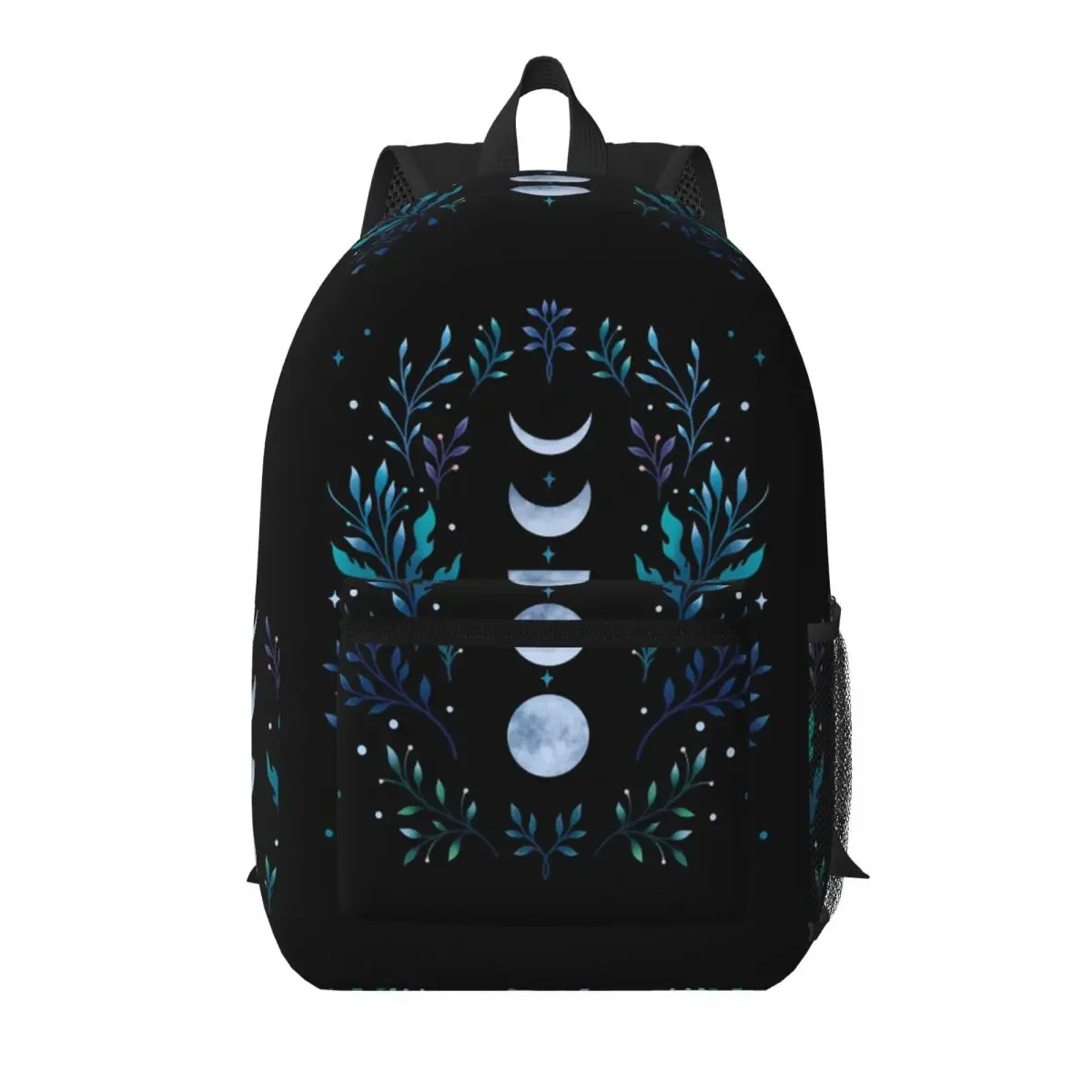Mystical Moon Phases Wildflowers Student Backpack School Bag Hiking Travel Daypack for Boys Girls Bookbag Shoulder Bags