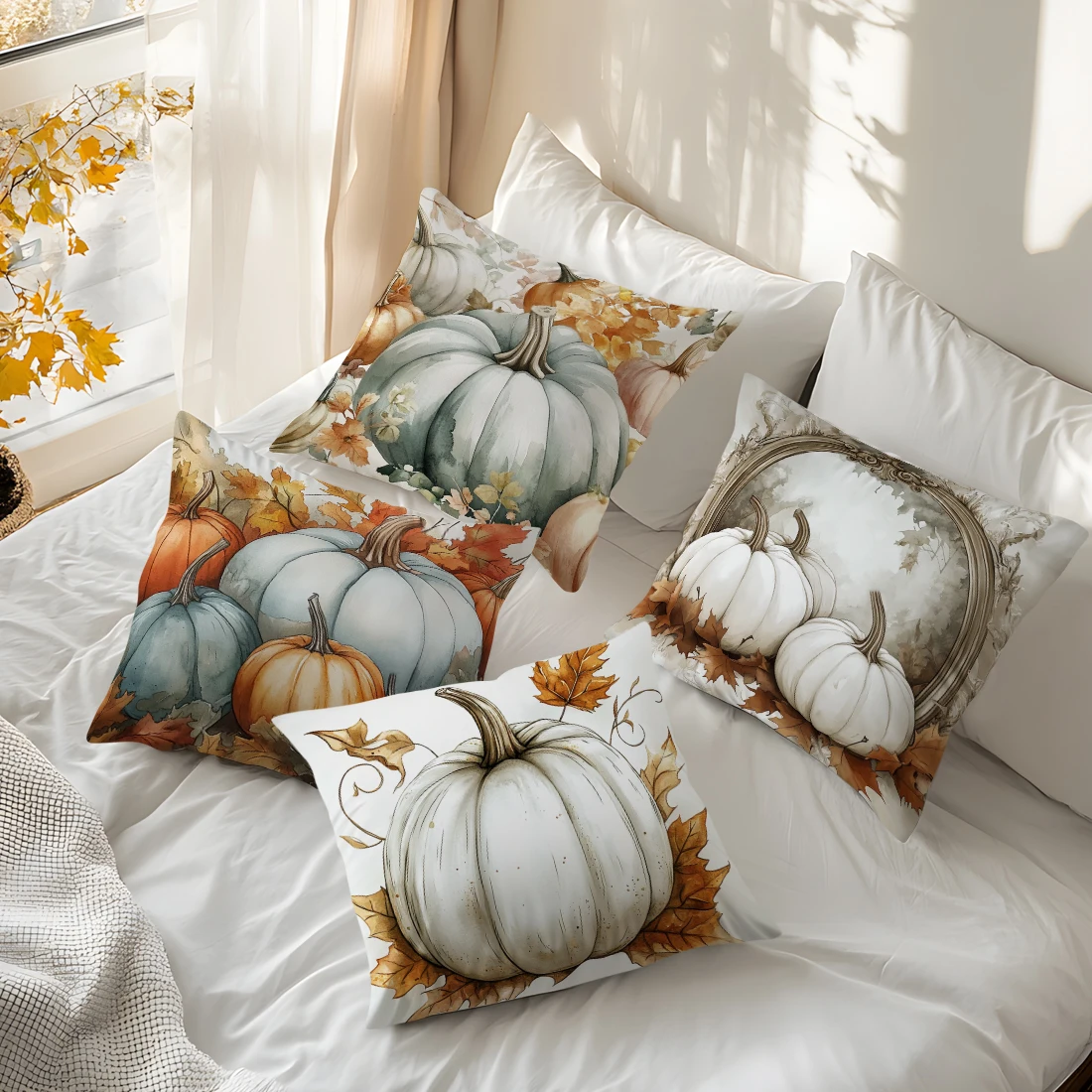 Harvest pumpkins in autumn Cushions Pillowcase Polyester Cushion Cover Throw Pillow Sofa Decoration Pillowcover Home Car Decor