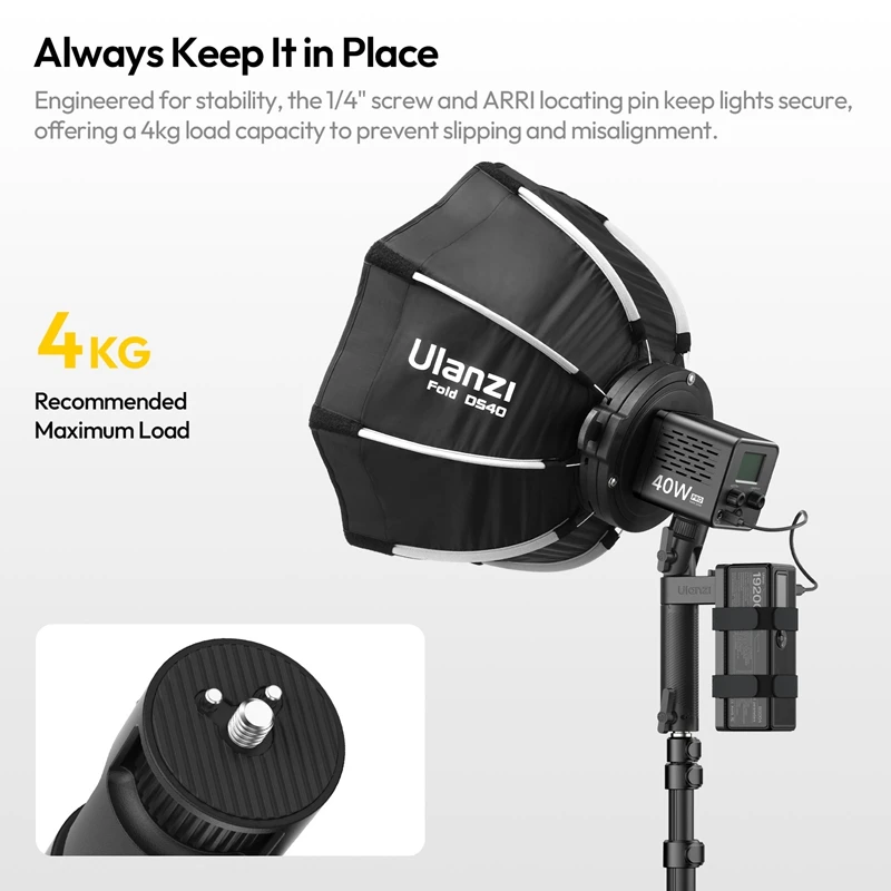 Ulanzi AL06 Light Handle Grip Light Stand z regulowanym kątem mocowania zasilania do światła wypełniającego COB Light Air Tube Light Max Load 4KG — zdjęcie produktu 2