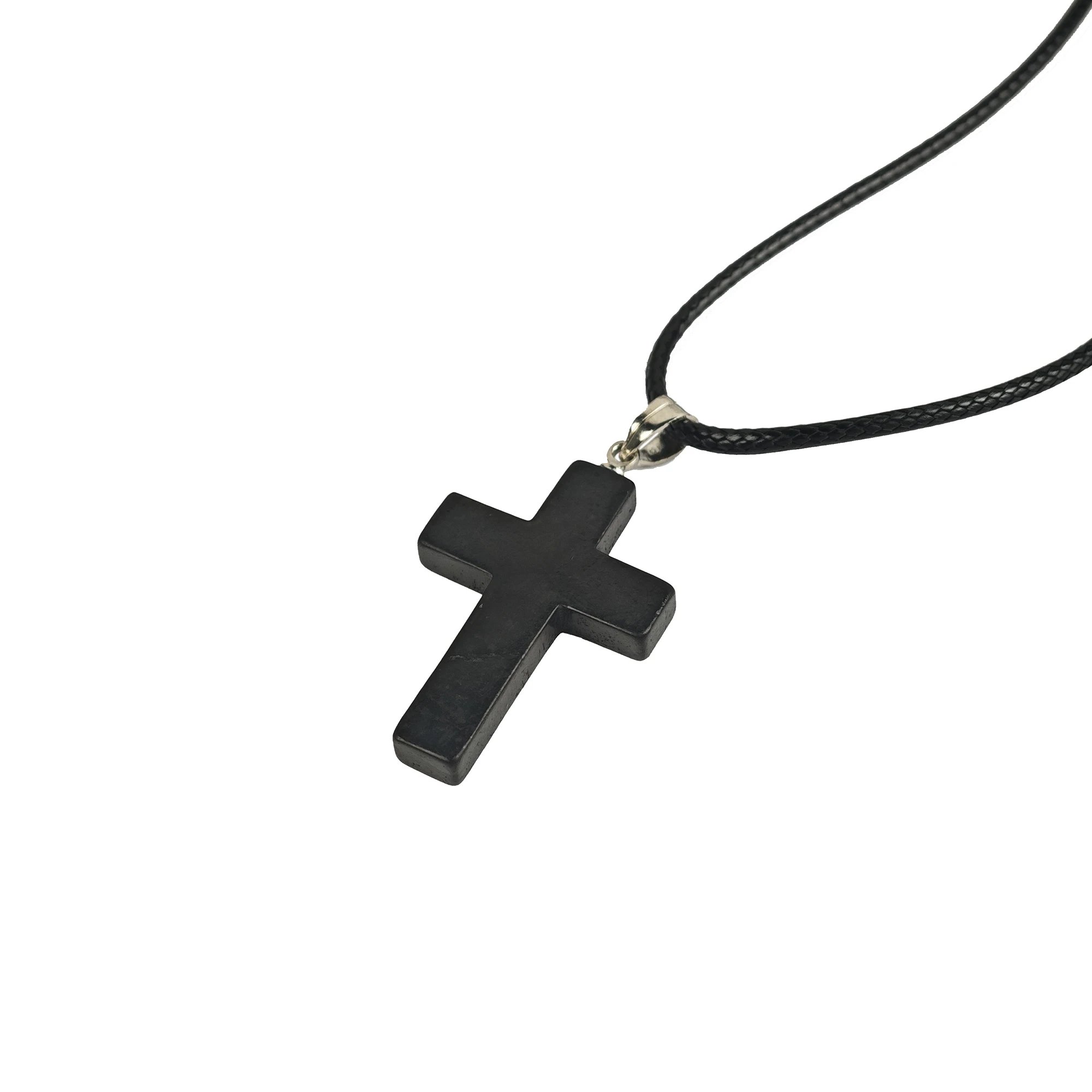 

CHENYISHI Natural Shungite Cross Pendant Necklace Healing Crystal Jewelry EMF Protection Pendant