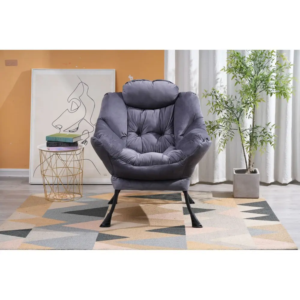 Modern Cotton Fabric Lazy Chair Accent Contemporary Lounge Chair Single Steel Frame Leisure Sofa Chair with Armrests Side Pocket